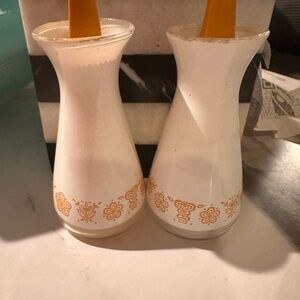 RARE Vintage Pyrex Floral Patterned Glass Vases - White and Orange